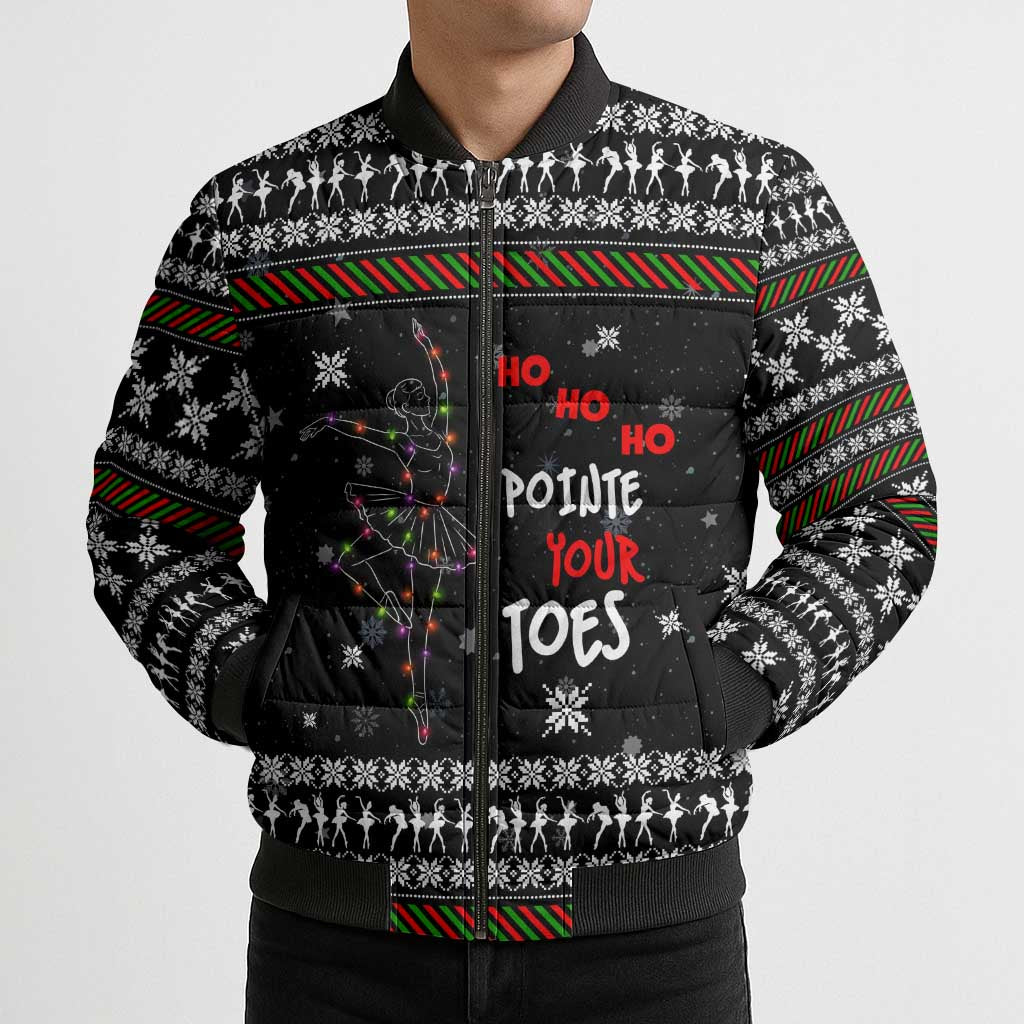 Ballet Pointe Christmas Design Bomber Puffer Jacket Xmas Holiday Patterns - Wonder Print Shop