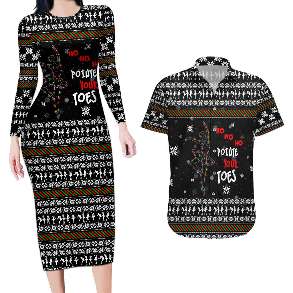 Ballet Pointe Christmas Design Couples Matching Long Sleeve Bodycon Dress and Hawaiian Shirt Xmas Holiday Patterns - Wonder Print Shop