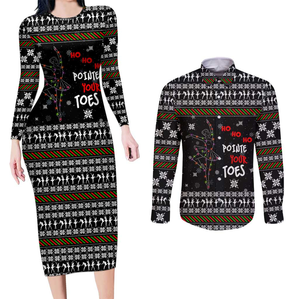 Ballet Pointe Christmas Design Couples Matching Long Sleeve Bodycon Dress and Long Sleeve Button Shirt Xmas Holiday Patterns - Wonder Print Shop