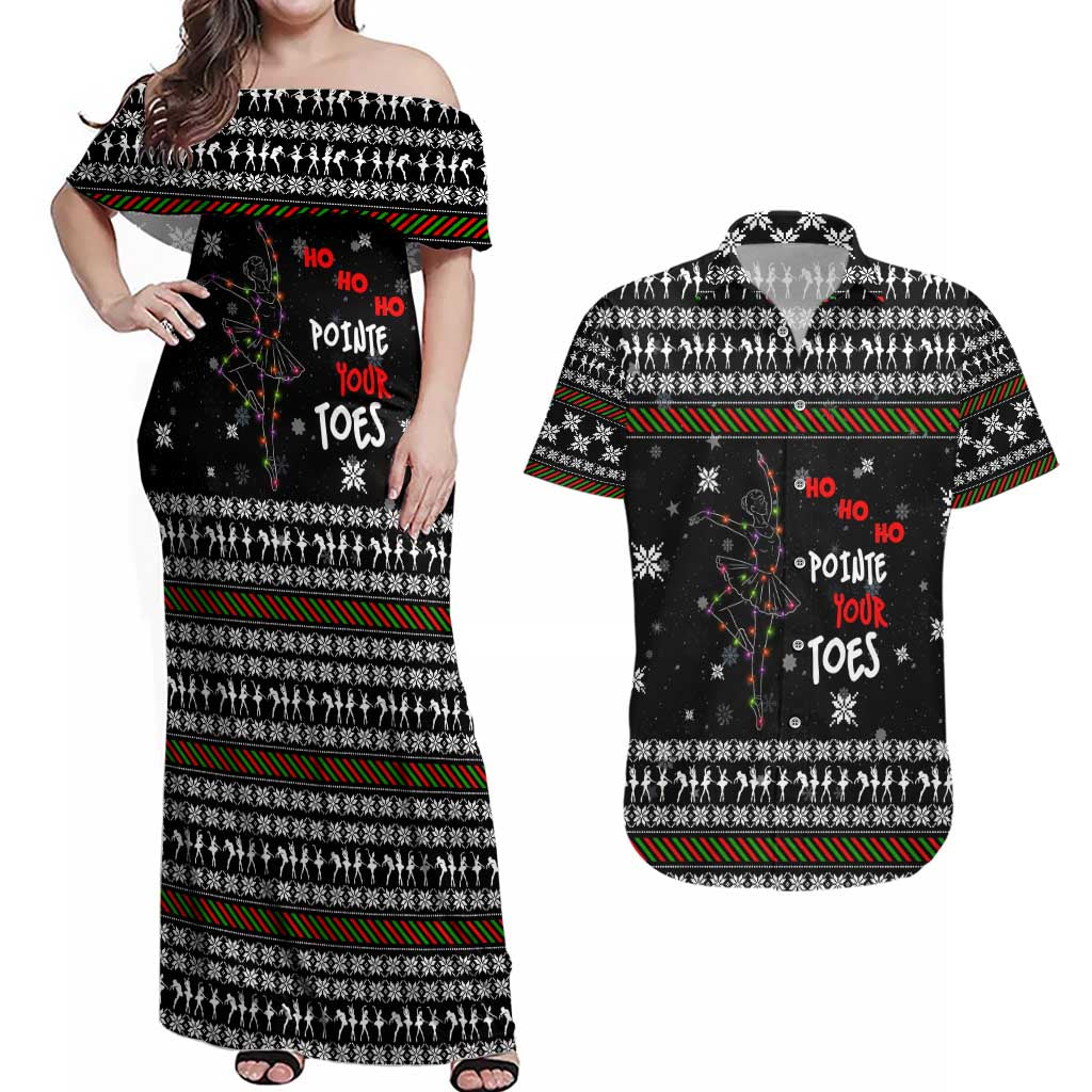 Ballet Pointe Christmas Design Couples Matching Off Shoulder Maxi Dress and Hawaiian Shirt Xmas Holiday Patterns - Wonder Print Shop
