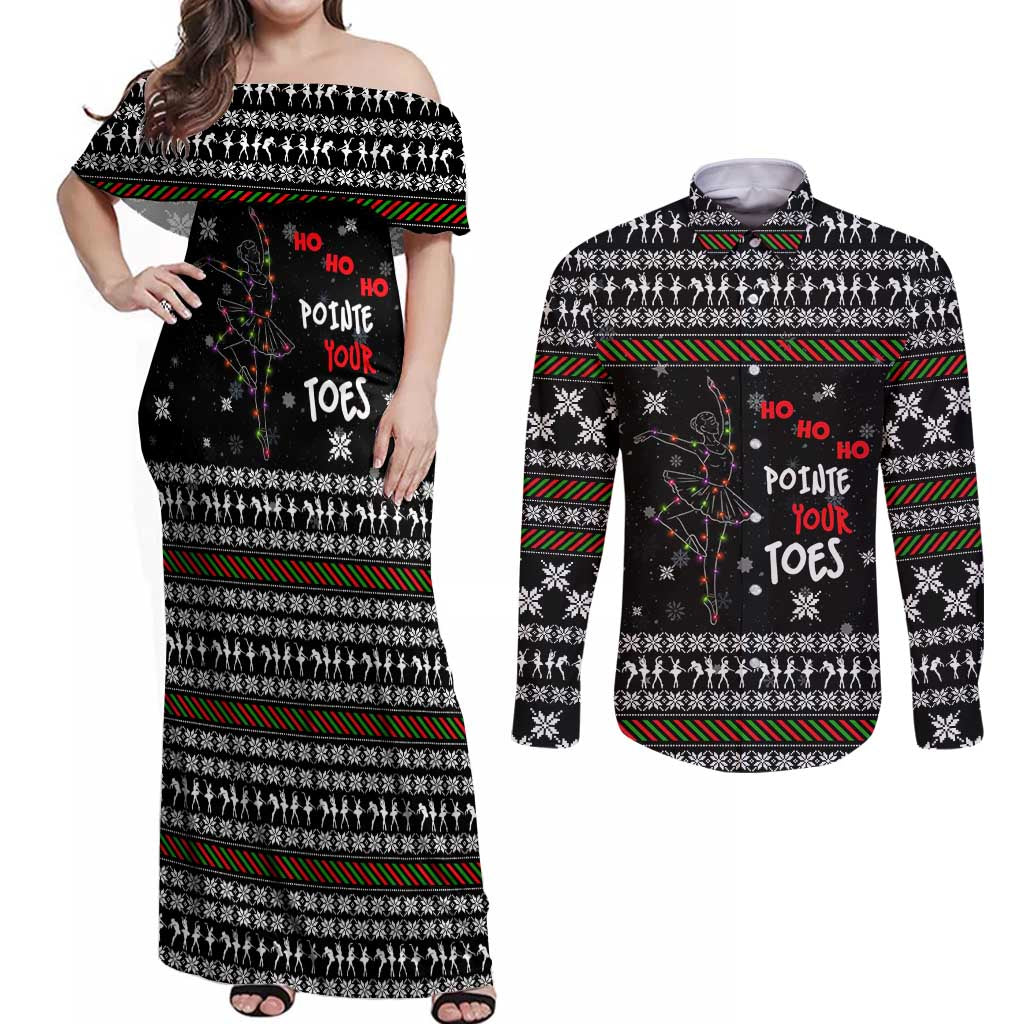 Ballet Pointe Christmas Design Couples Matching Off Shoulder Maxi Dress and Long Sleeve Button Shirt Xmas Holiday Patterns - Wonder Print Shop