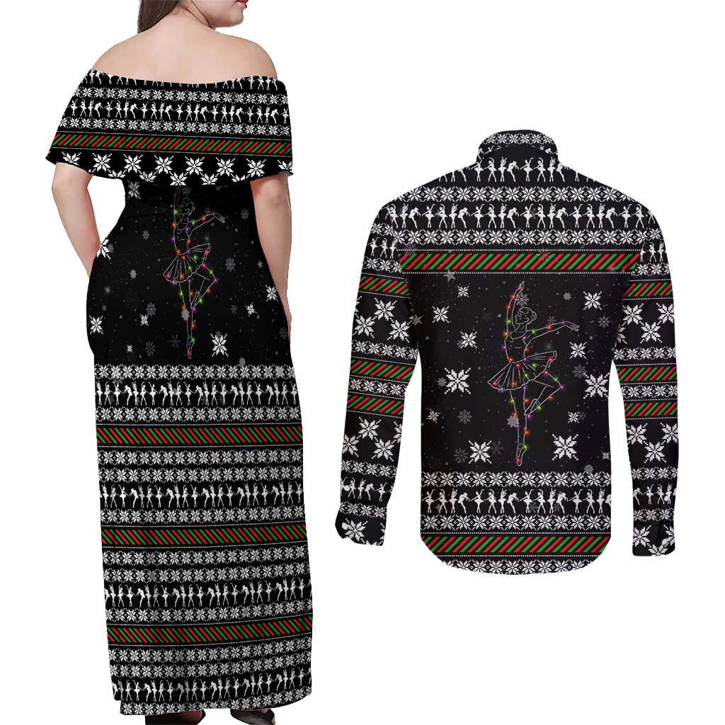 Ballet Pointe Christmas Design Couples Matching Off Shoulder Maxi Dress and Long Sleeve Button Shirt Xmas Holiday Patterns - Wonder Print Shop