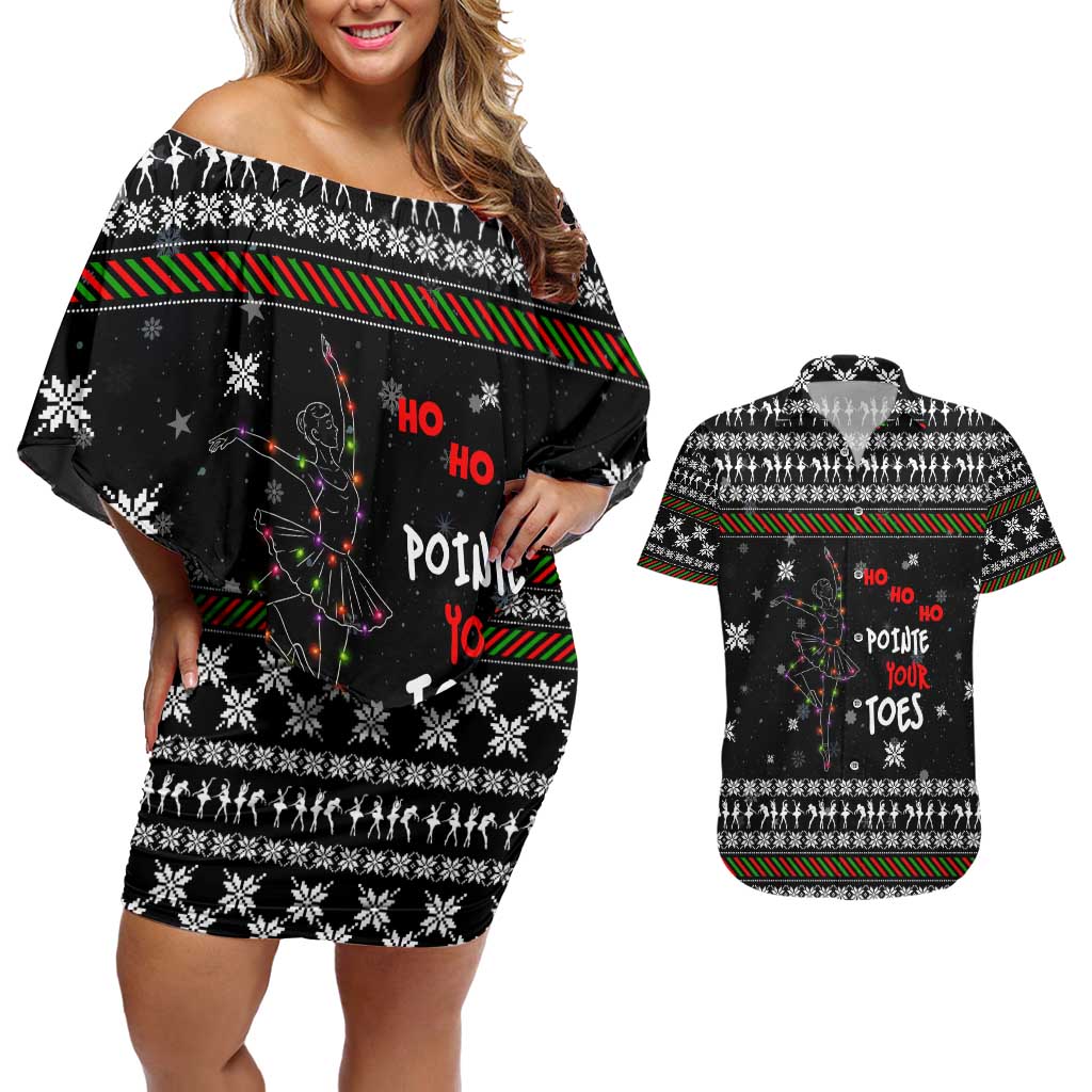 Ballet Pointe Christmas Design Couples Matching Off Shoulder Short Dress and Hawaiian Shirt Xmas Holiday Patterns - Wonder Print Shop