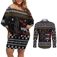 Ballet Pointe Christmas Design Couples Matching Off Shoulder Short Dress and Long Sleeve Button Shirt Xmas Holiday Patterns - Wonder Print Shop