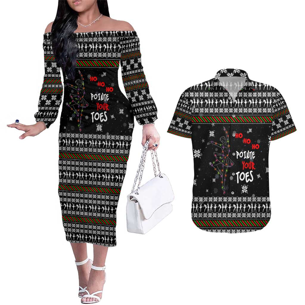 Ballet Pointe Christmas Design Couples Matching Off The Shoulder Long Sleeve Dress and Hawaiian Shirt Xmas Holiday Patterns - Wonder Print Shop