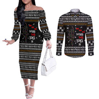 Ballet Pointe Christmas Design Couples Matching Off The Shoulder Long Sleeve Dress and Long Sleeve Button Shirt Xmas Holiday Patterns - Wonder Print Shop