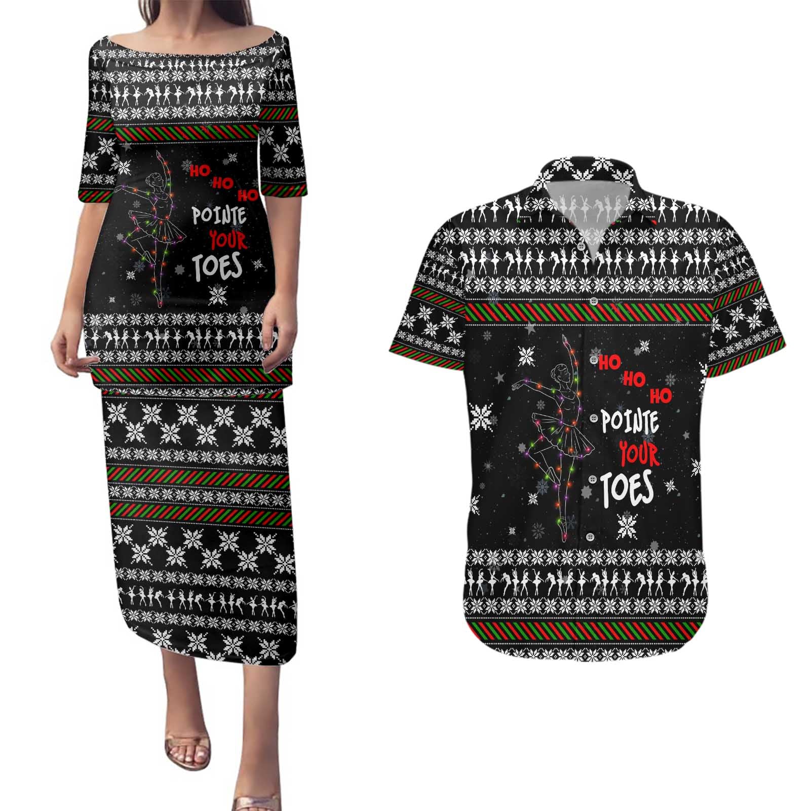 Ballet Pointe Christmas Design Couples Matching Puletasi and Hawaiian Shirt Xmas Holiday Patterns - Wonder Print Shop