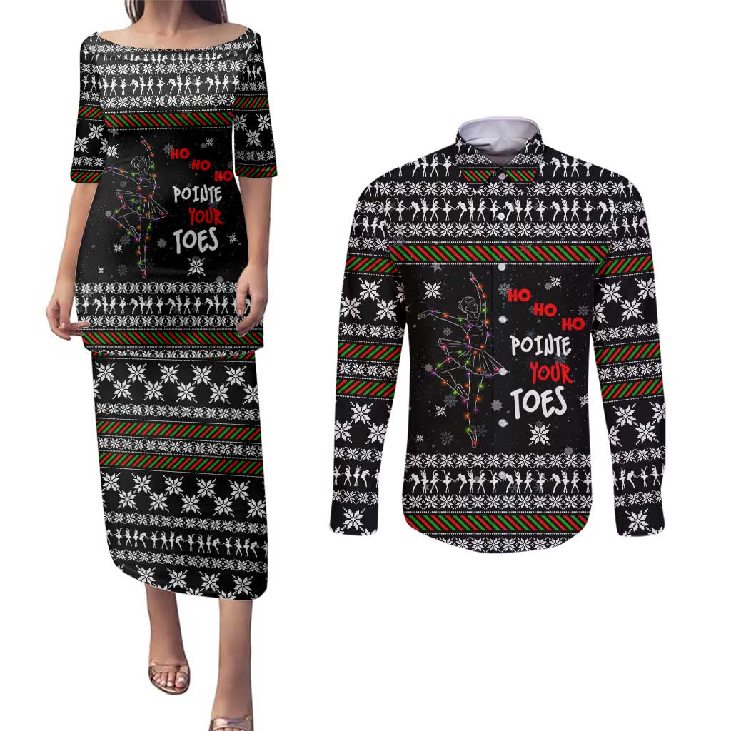 Ballet Pointe Christmas Design Couples Matching Puletasi and Long Sleeve Button Shirt Xmas Holiday Patterns - Wonder Print Shop