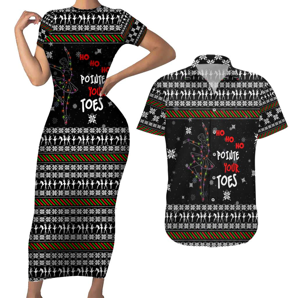Ballet Pointe Christmas Design Couples Matching Short Sleeve Bodycon Dress and Hawaiian Shirt Xmas Holiday Patterns - Wonder Print Shop