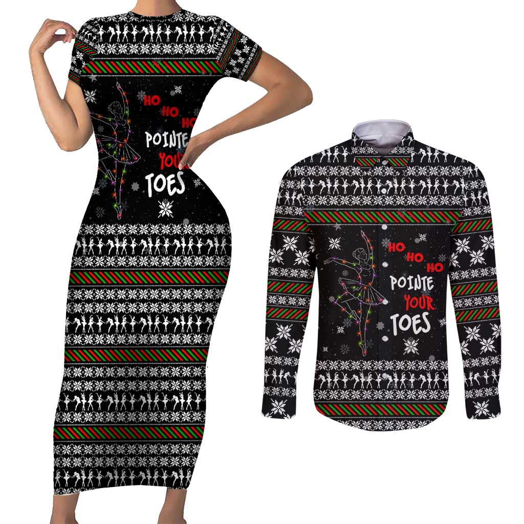 Ballet Pointe Christmas Design Couples Matching Short Sleeve Bodycon Dress and Long Sleeve Button Shirt Xmas Holiday Patterns - Wonder Print Shop