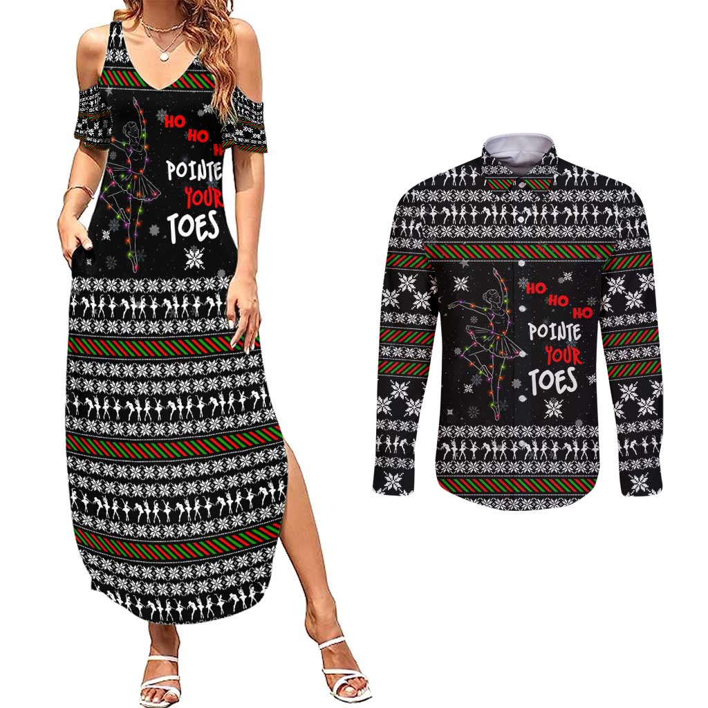 Ballet Pointe Christmas Design Couples Matching Summer Maxi Dress and Long Sleeve Button Shirt Xmas Holiday Patterns - Wonder Print Shop