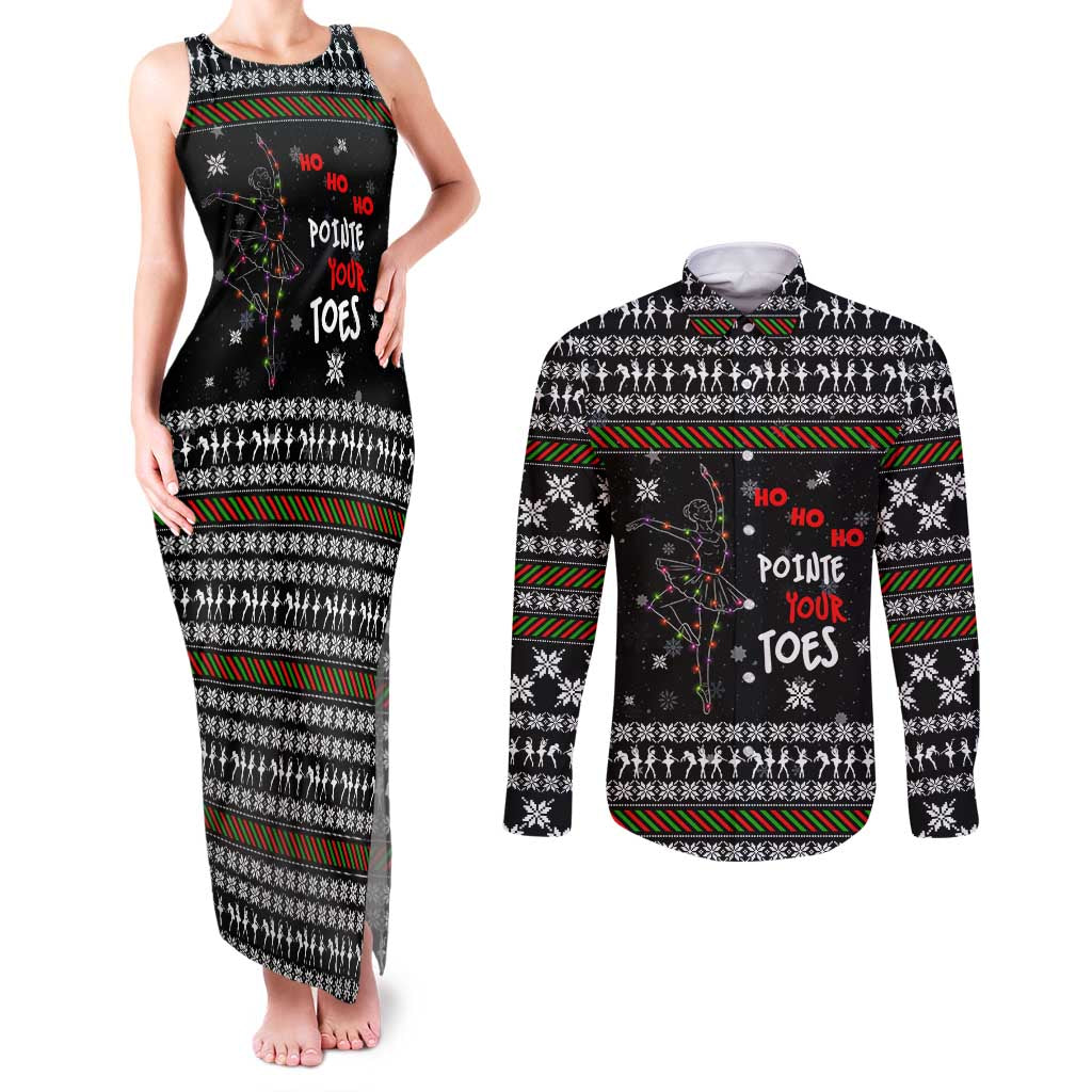 Ballet Pointe Christmas Design Couples Matching Tank Maxi Dress and Long Sleeve Button Shirt Xmas Holiday Patterns - Wonder Print Shop