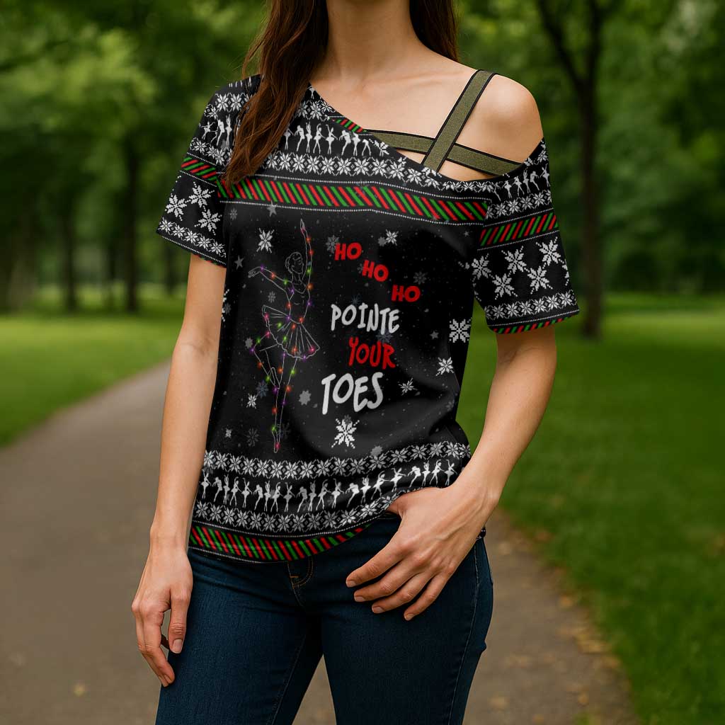 Ballet Pointe Christmas Design Cross Shoulder Shirt Xmas Holiday Patterns - Wonder Print Shop
