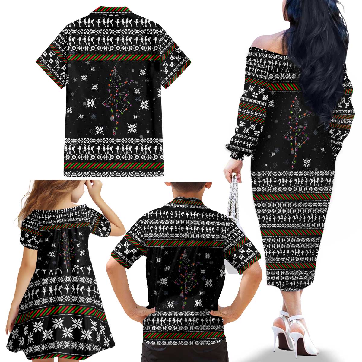 Ballet Pointe Christmas Design Family Matching Off The Shoulder Long Sleeve Dress and Hawaiian Shirt Xmas Holiday Patterns - Wonder Print Shop