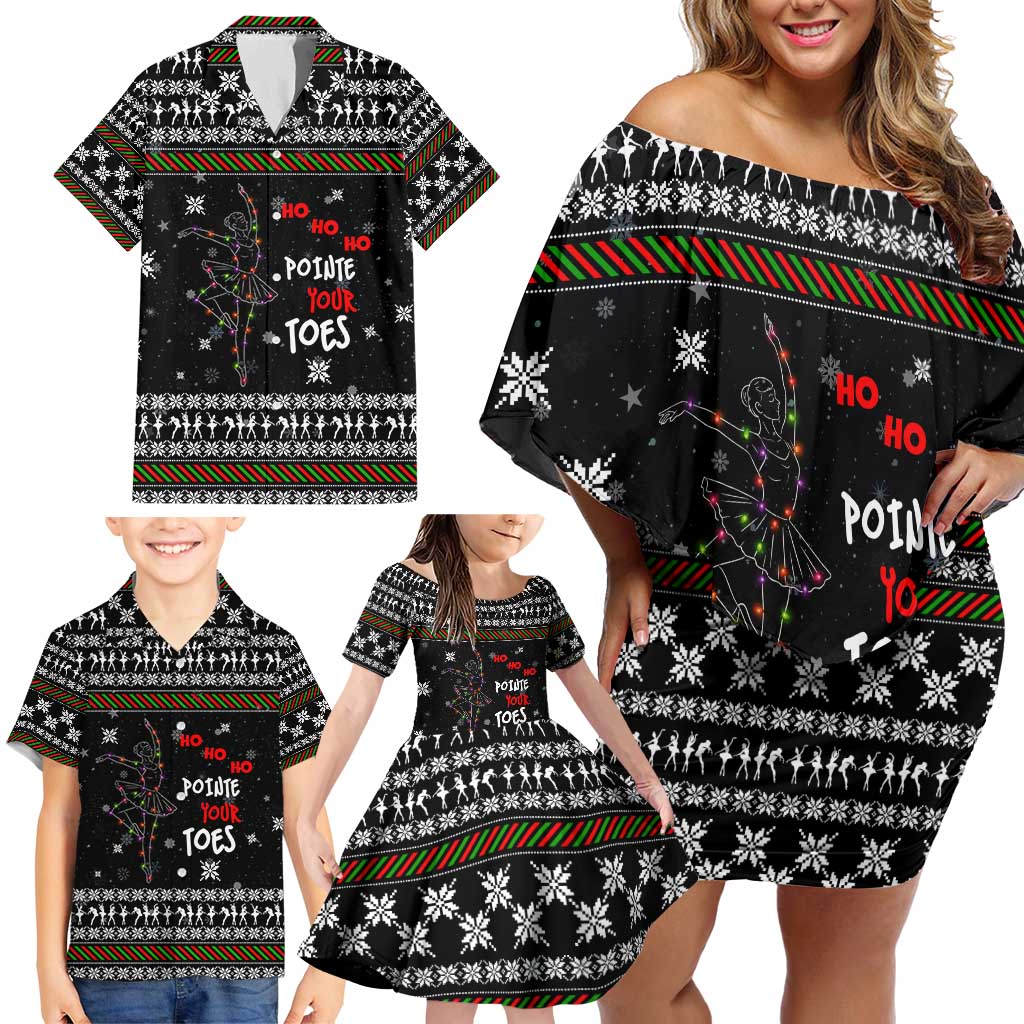 Ballet Pointe Christmas Design Family Matching Off Shoulder Short Dress and Hawaiian Shirt Xmas Holiday Patterns - Wonder Print Shop