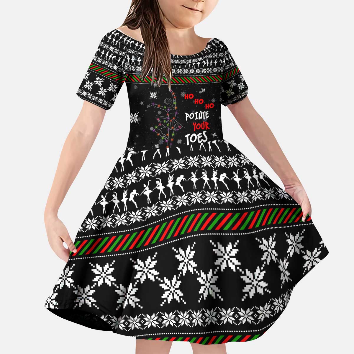 Ballet Pointe Christmas Design Kid Short Sleeve Dress Xmas Holiday Patterns - Wonder Print Shop