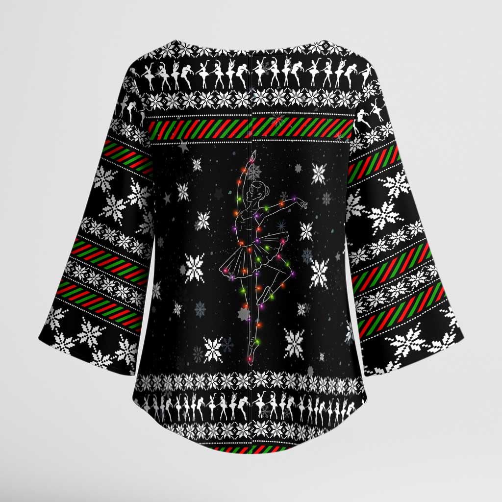 Ballet Pointe Christmas Design Kimono Sleeve Blouse Xmas Holiday Patterns - Wonder Print Shop