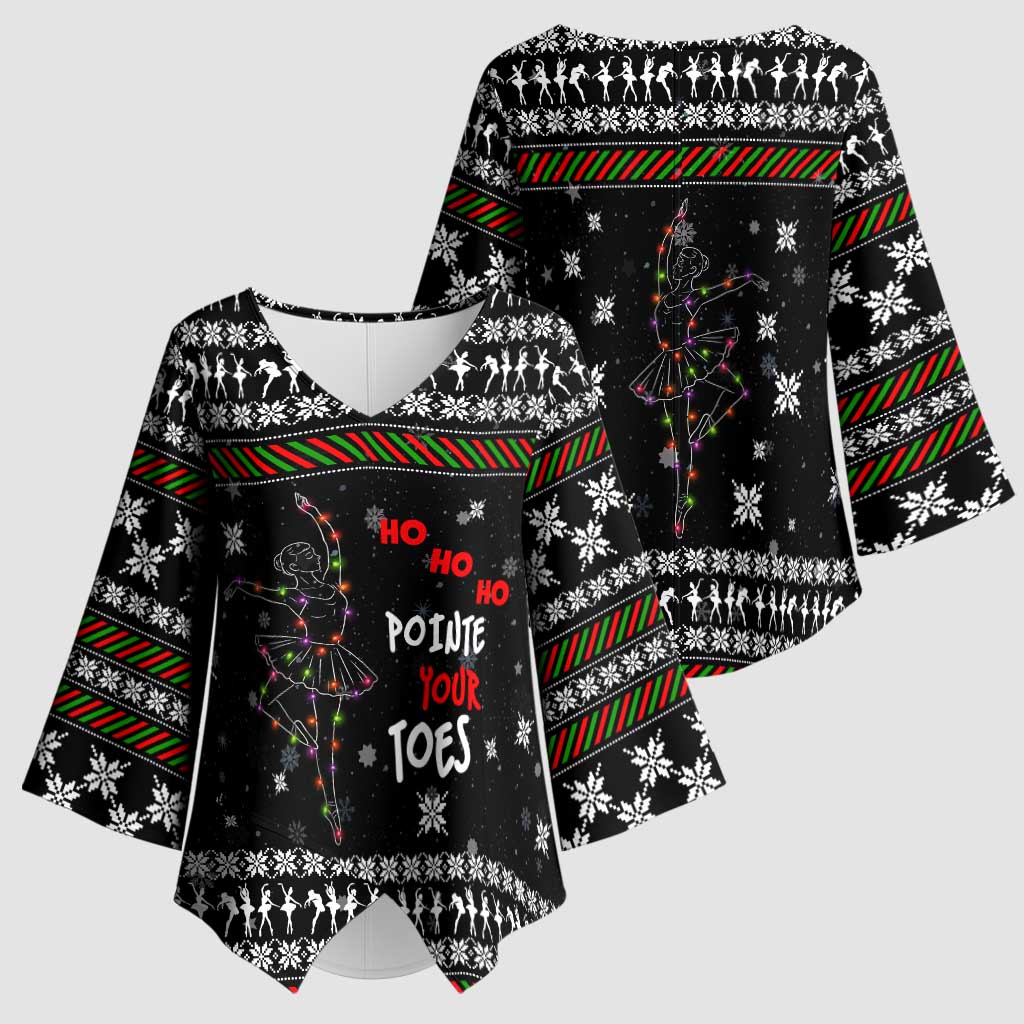 Ballet Pointe Christmas Design Kimono Sleeve Blouse Xmas Holiday Patterns - Wonder Print Shop