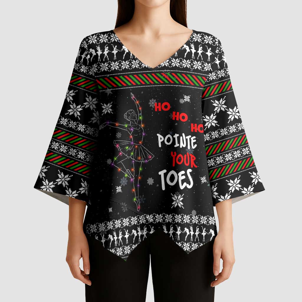 Ballet Pointe Christmas Design Kimono Sleeve Blouse Xmas Holiday Patterns - Wonder Print Shop