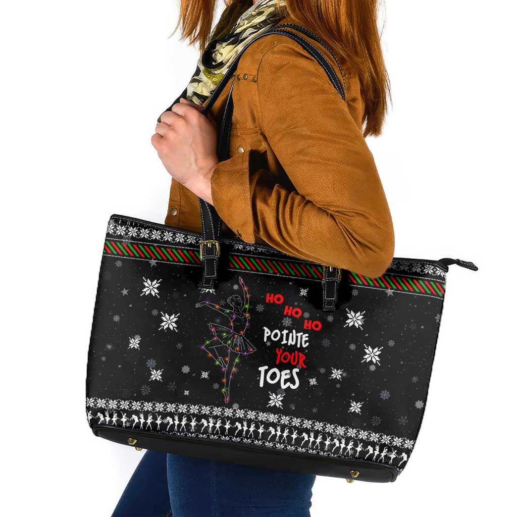Ballet Pointe Christmas Design Leather Tote Bag Xmas Holiday Patterns - Wonder Print Shop