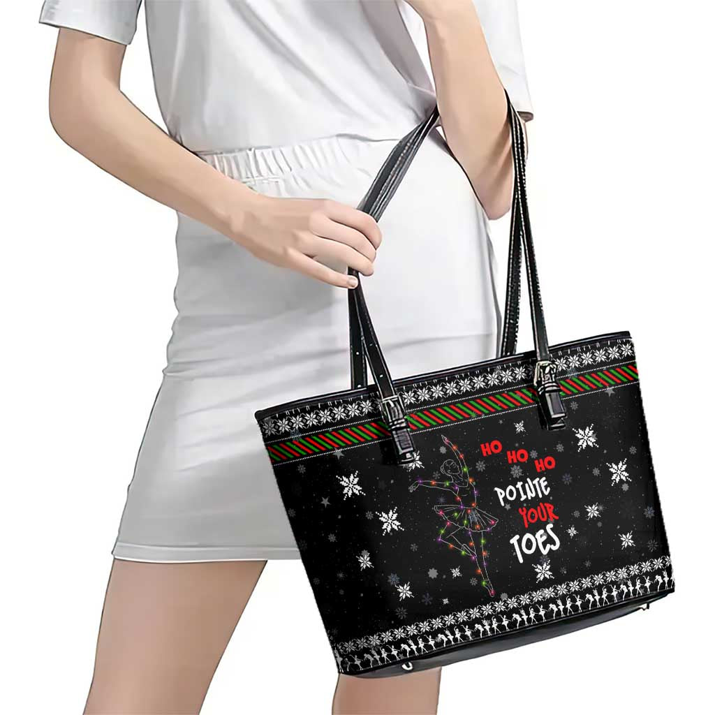 Ballet Pointe Christmas Design Leather Tote Bag Xmas Holiday Patterns - Wonder Print Shop