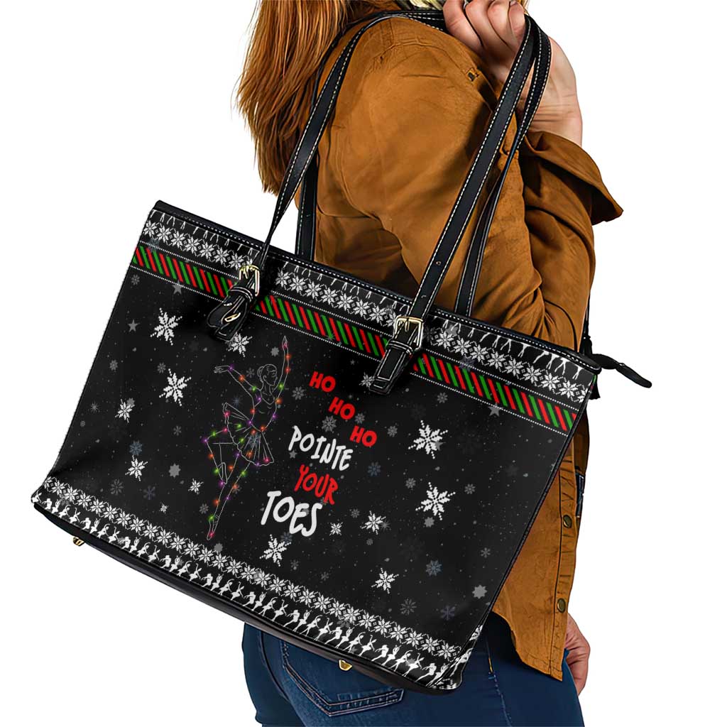 Ballet Pointe Christmas Design Leather Tote Bag Xmas Holiday Patterns - Wonder Print Shop