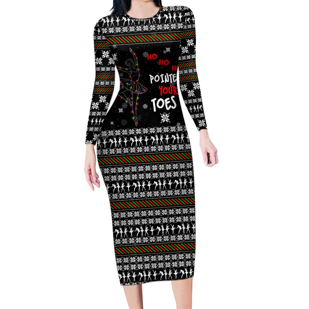 Ballet Pointe Christmas Design Long Sleeve Bodycon Dress Xmas Holiday Patterns - Wonder Print Shop