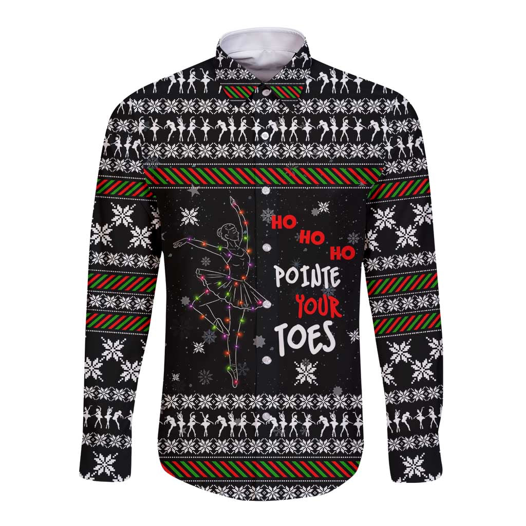 Ballet Pointe Christmas Design Long Sleeve Button Shirt Xmas Holiday Patterns - Wonder Print Shop