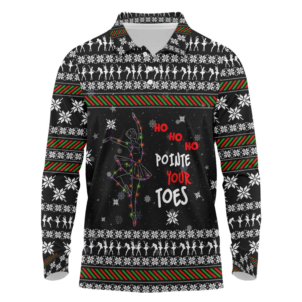 Ballet Pointe Christmas Design Long Sleeve Polo Shirt Xmas Holiday Patterns - Wonder Print Shop