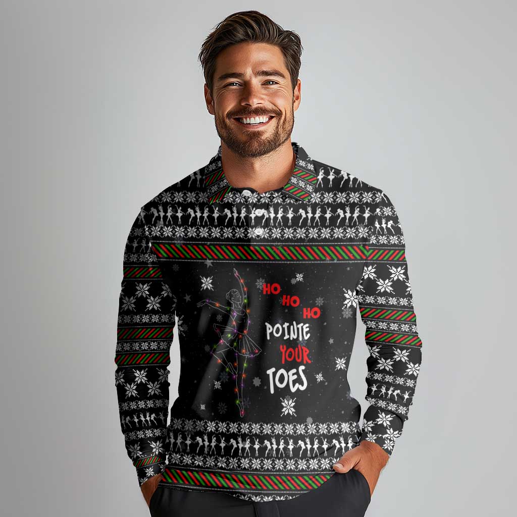 Ballet Pointe Christmas Design Long Sleeve Polo Shirt Xmas Holiday Patterns - Wonder Print Shop