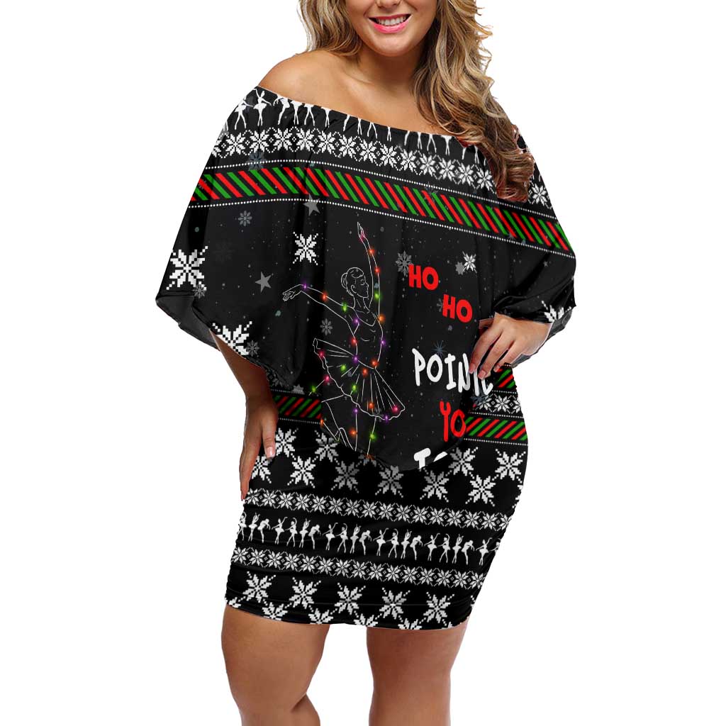 Ballet Pointe Christmas Design Off Shoulder Short Dress Xmas Holiday Patterns - Wonder Print Shop