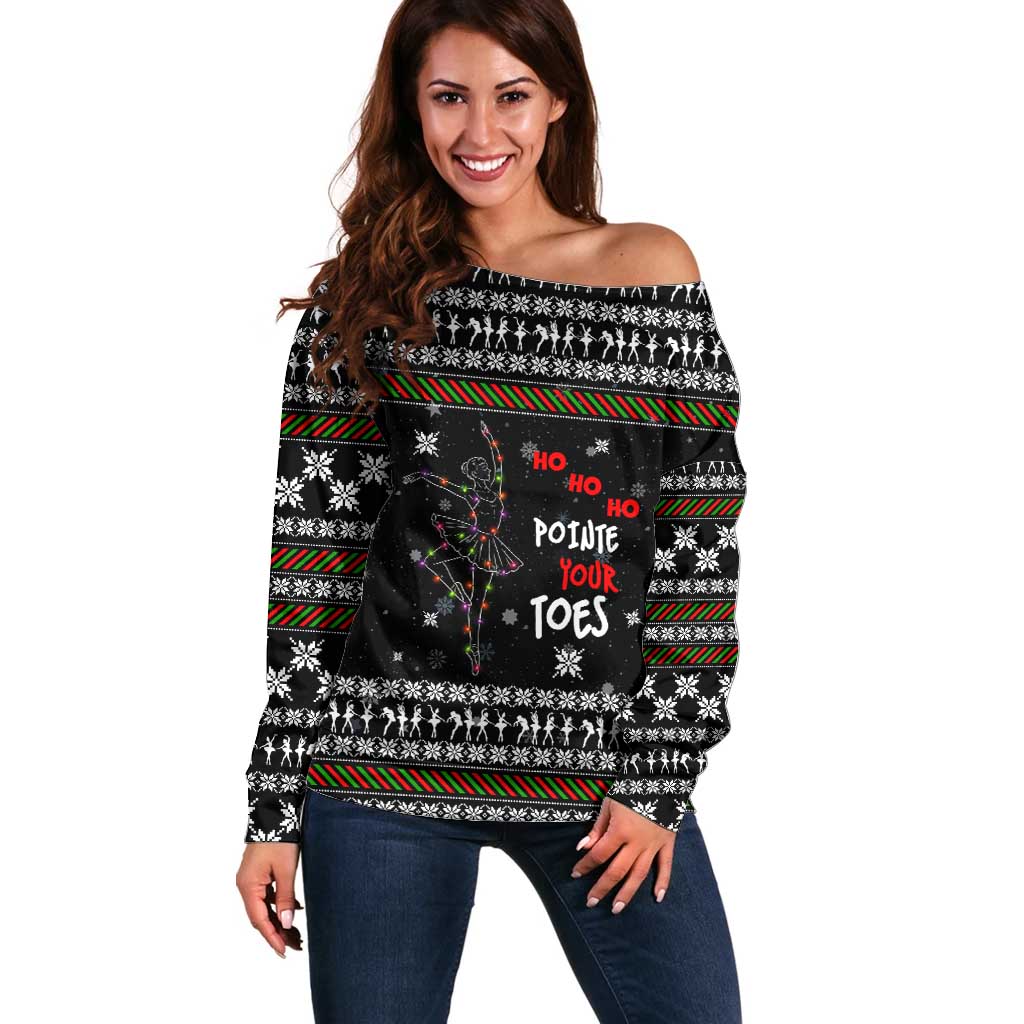 Ballet Pointe Christmas Design Off Shoulder Sweater Xmas Holiday Patterns - Wonder Print Shop