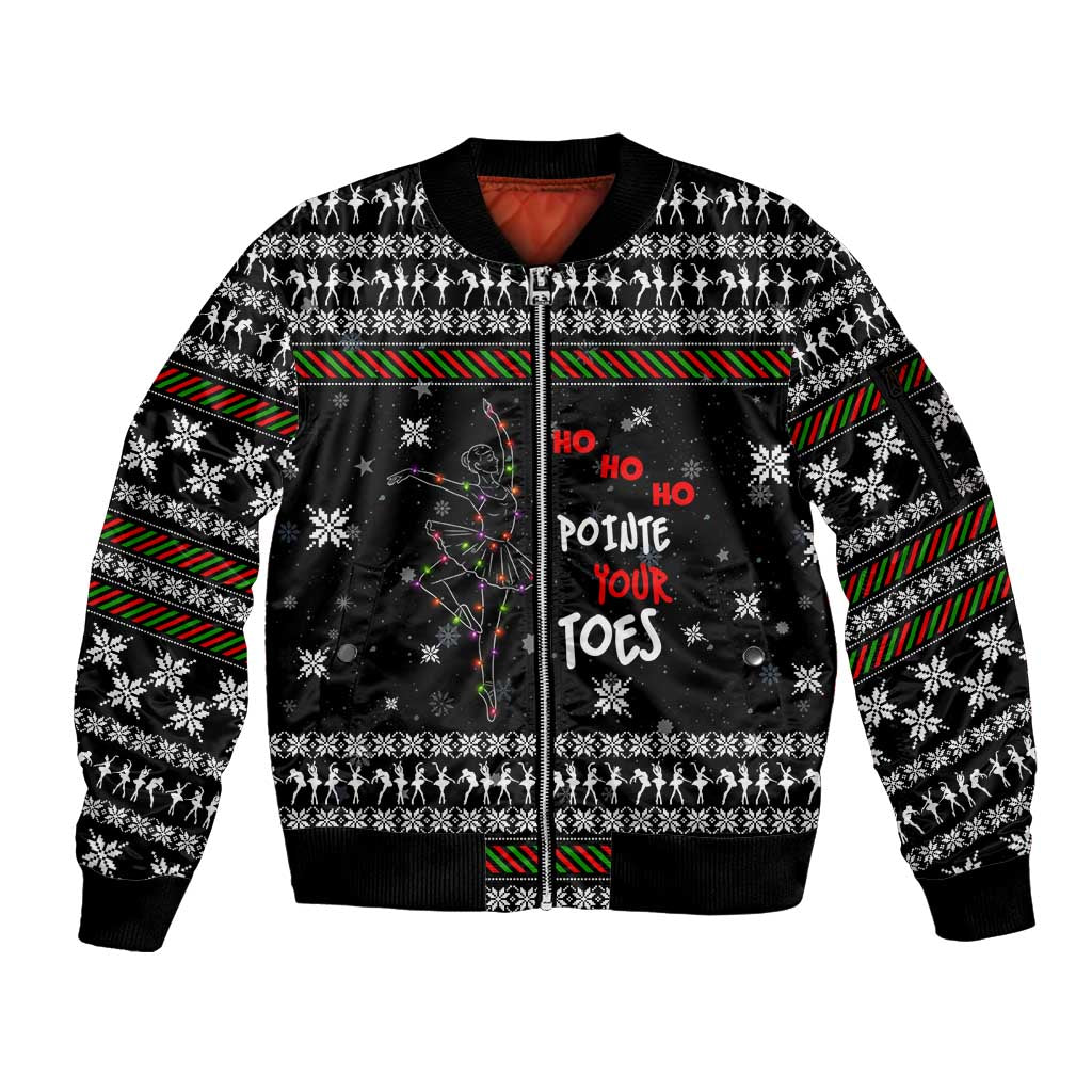 Ballet Pointe Christmas Design Sleeve Zip Bomber Jacket Xmas Holiday Patterns - Wonder Print Shop