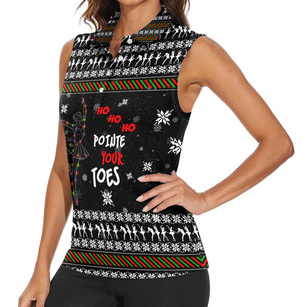 Ballet Pointe Christmas Design Women Sleeveless Polo Shirt Xmas Holiday Patterns - Wonder Print Shop