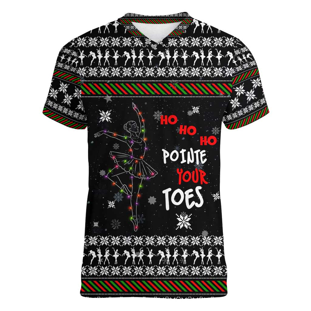 Ballet Pointe Christmas Design Women V-Neck T-Shirt Xmas Holiday Patterns - Wonder Print Shop