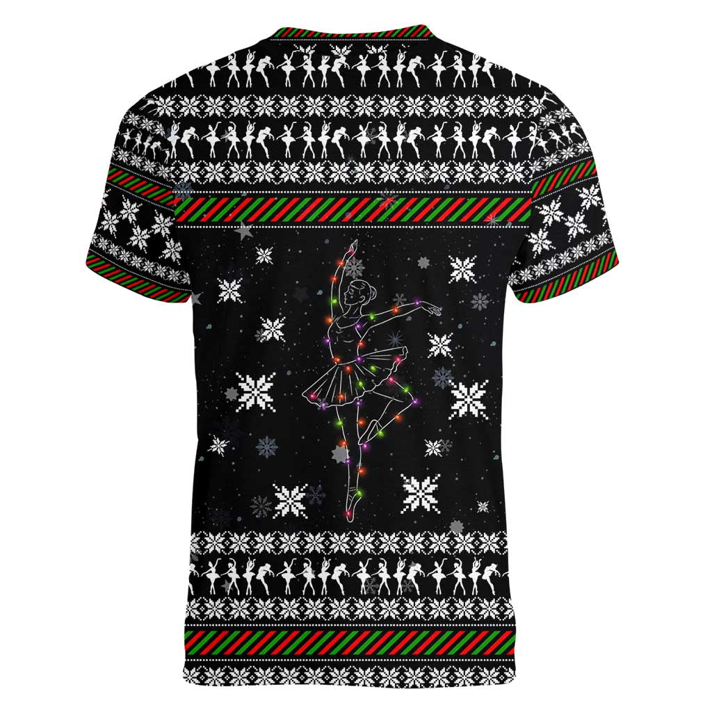 Ballet Pointe Christmas Design Women V-Neck T-Shirt Xmas Holiday Patterns - Wonder Print Shop