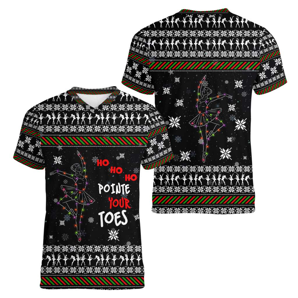 Ballet Pointe Christmas Design Women V-Neck T-Shirt Xmas Holiday Patterns - Wonder Print Shop