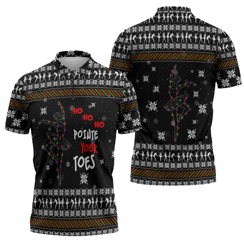 Ballet Pointe Christmas Design Zipper Polo Shirt Xmas Holiday Patterns - Wonder Print Shop