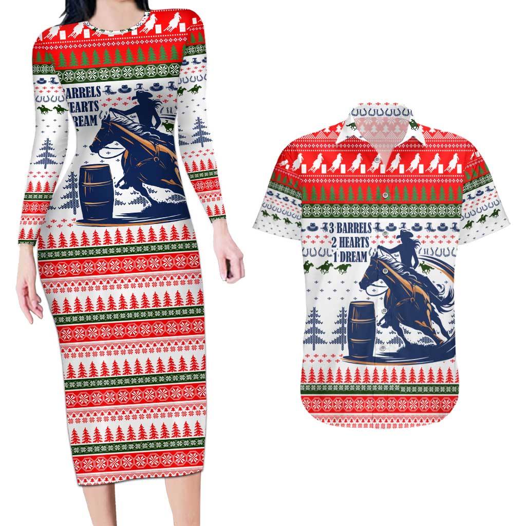 Barrel Racing Christmas Couples Matching Long Sleeve Bodycon Dress and Hawaiian Shirt Xmas Holiday Patterns - Wonder Print Shop