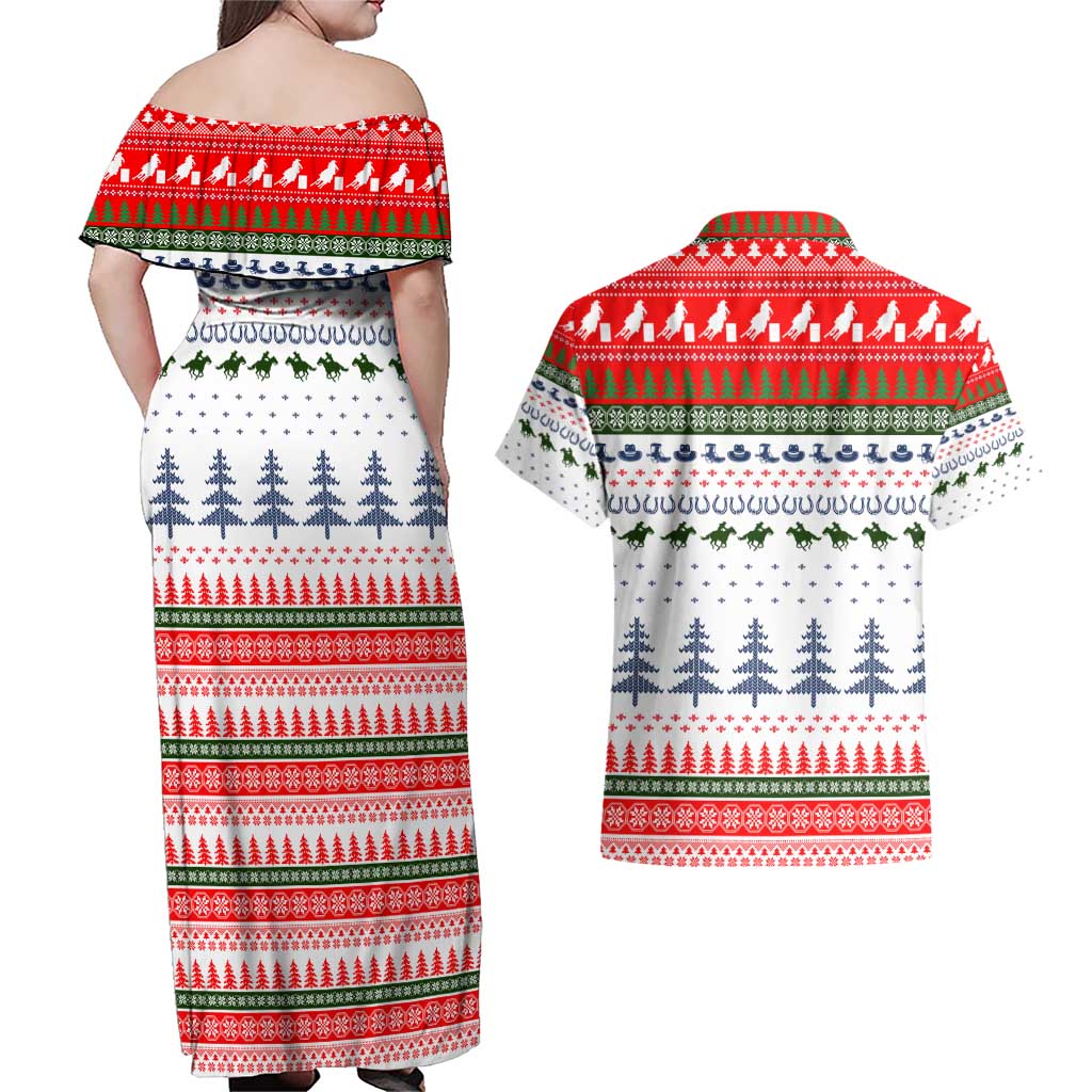 Barrel Racing Christmas Couples Matching Off Shoulder Maxi Dress and Hawaiian Shirt Xmas Holiday Patterns - Wonder Print Shop