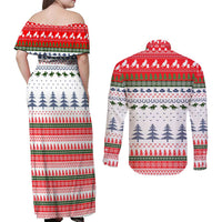 Barrel Racing Christmas Couples Matching Off Shoulder Maxi Dress and Long Sleeve Button Shirt Xmas Holiday Patterns - Wonder Print Shop