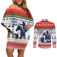 Barrel Racing Christmas Couples Matching Off Shoulder Short Dress and Long Sleeve Button Shirt Xmas Holiday Patterns - Wonder Print Shop