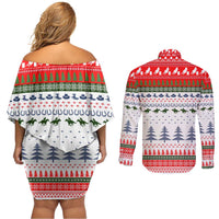 Barrel Racing Christmas Couples Matching Off Shoulder Short Dress and Long Sleeve Button Shirt Xmas Holiday Patterns - Wonder Print Shop