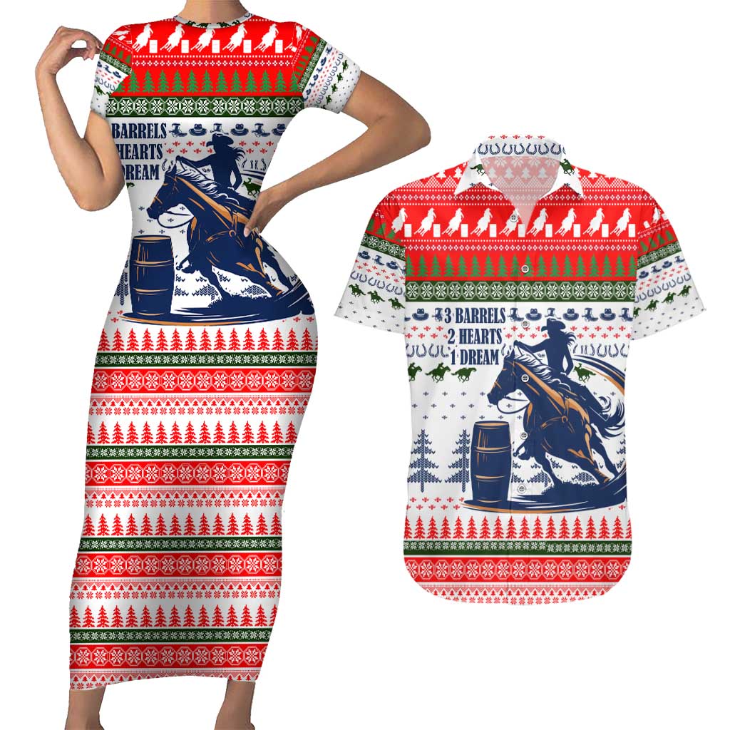 Barrel Racing Christmas Couples Matching Short Sleeve Bodycon Dress and Hawaiian Shirt Xmas Holiday Patterns - Wonder Print Shop