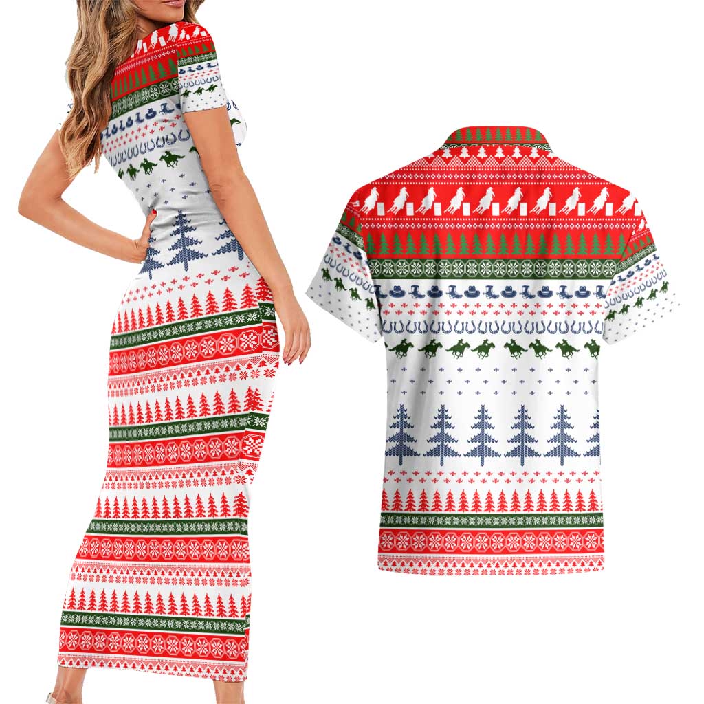 Barrel Racing Christmas Couples Matching Short Sleeve Bodycon Dress and Hawaiian Shirt Xmas Holiday Patterns - Wonder Print Shop