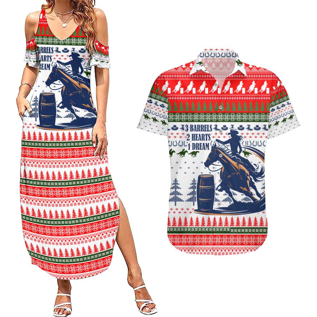 Barrel Racing Christmas Couples Matching Summer Maxi Dress and Hawaiian Shirt Xmas Holiday Patterns - Wonder Print Shop