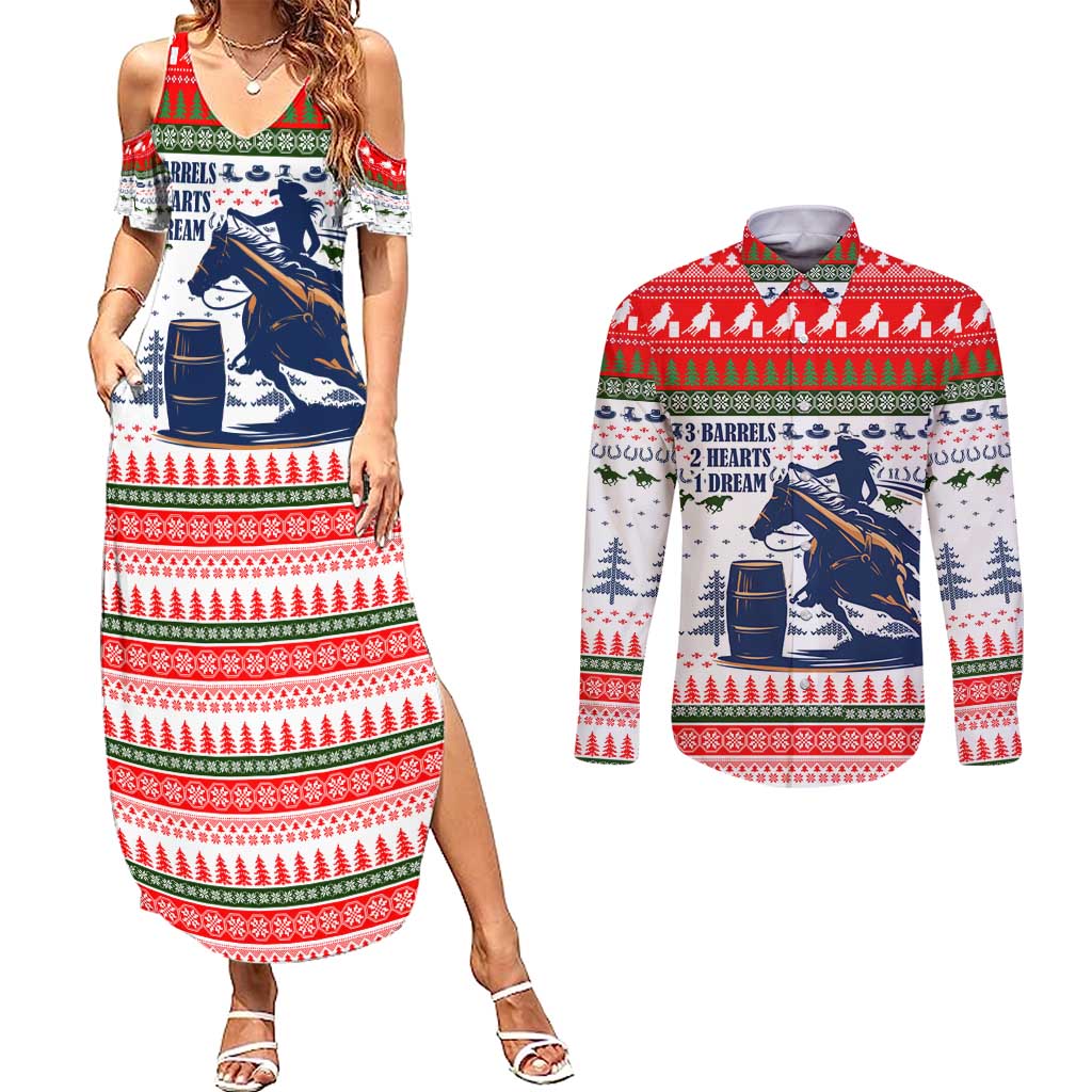 Barrel Racing Christmas Couples Matching Summer Maxi Dress and Long Sleeve Button Shirt Xmas Holiday Patterns - Wonder Print Shop