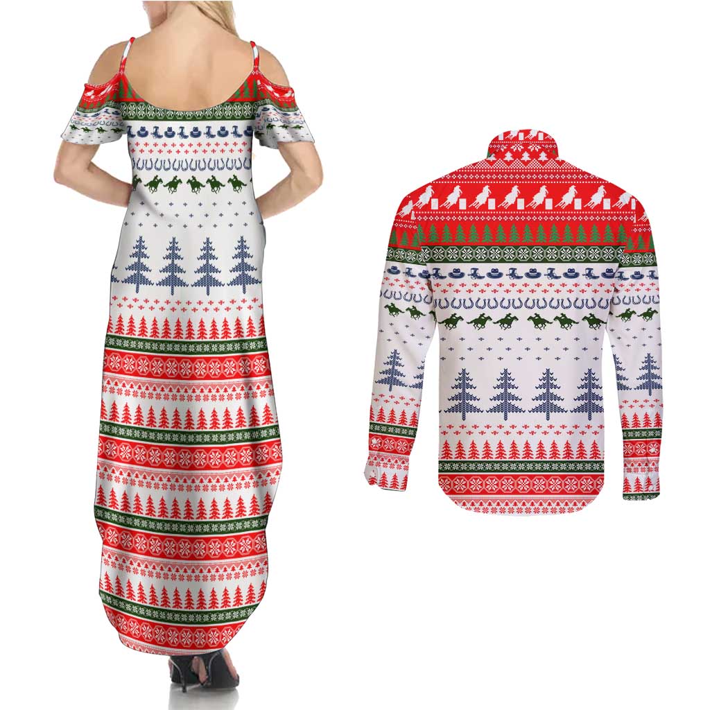 Barrel Racing Christmas Couples Matching Summer Maxi Dress and Long Sleeve Button Shirt Xmas Holiday Patterns - Wonder Print Shop