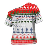 Barrel Racing Christmas Cross Shoulder Shirt Xmas Holiday Patterns - Wonder Print Shop