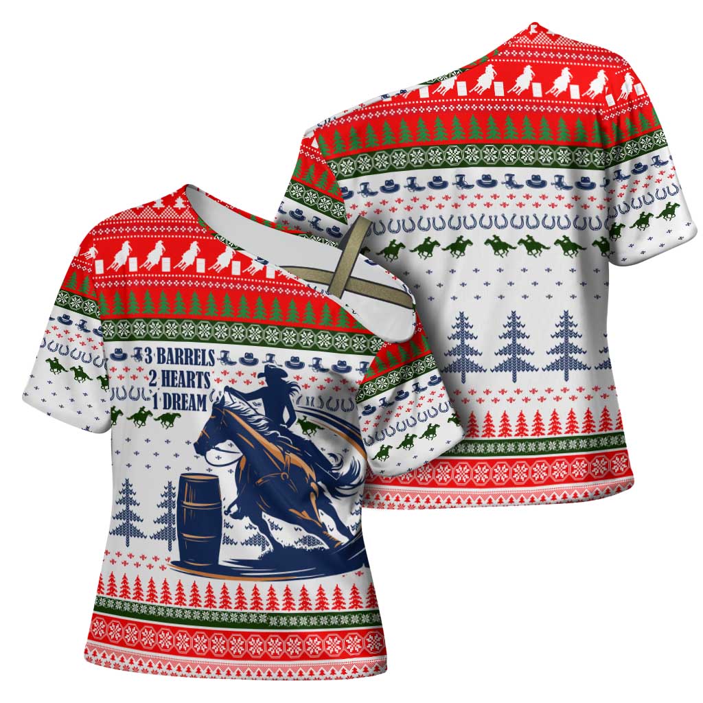 Barrel Racing Christmas Cross Shoulder Shirt Xmas Holiday Patterns - Wonder Print Shop
